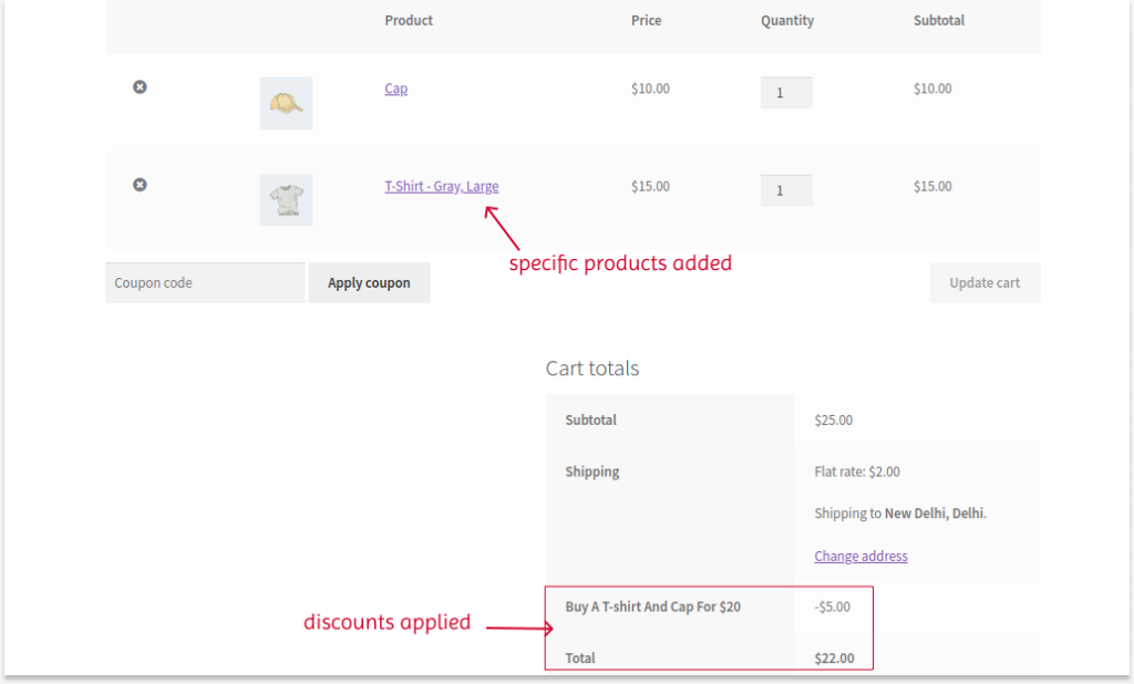 Applying discounts based on cart products