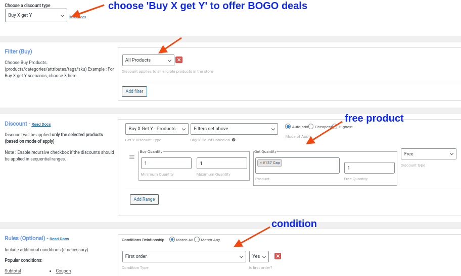 Applying BOGO deals on first orders
