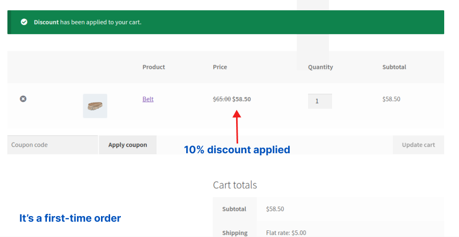 Applying discounts on first-time orders