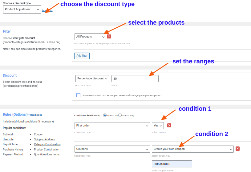 Creating first-time order discount using coupon