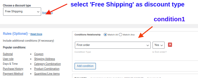 Offering Free shipping as First order discount