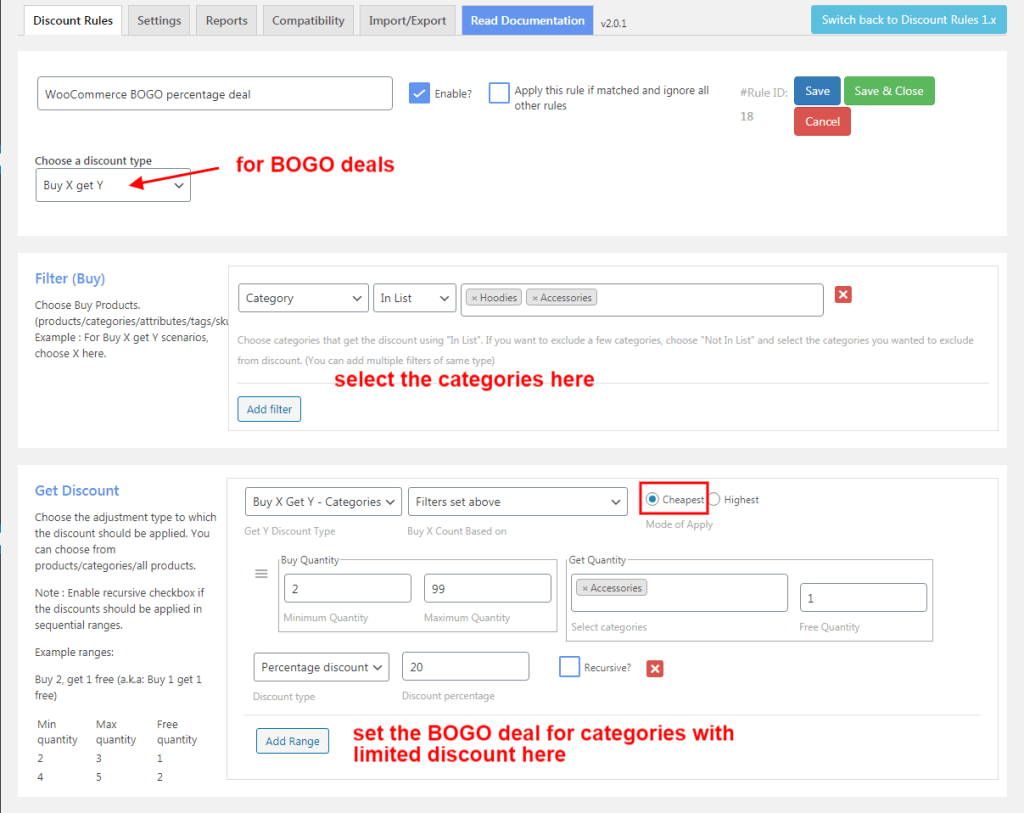 Applying a BOGO WooCommerce deal using a percent option.