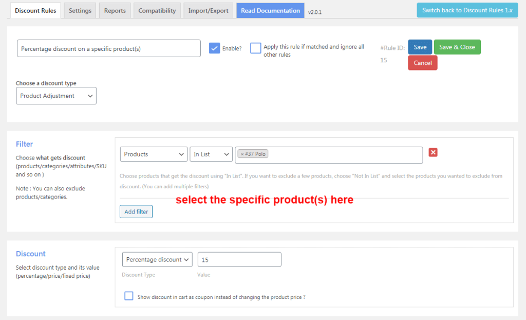 Applying a product discount percentage