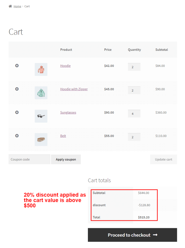 Applying order total discount with percentage