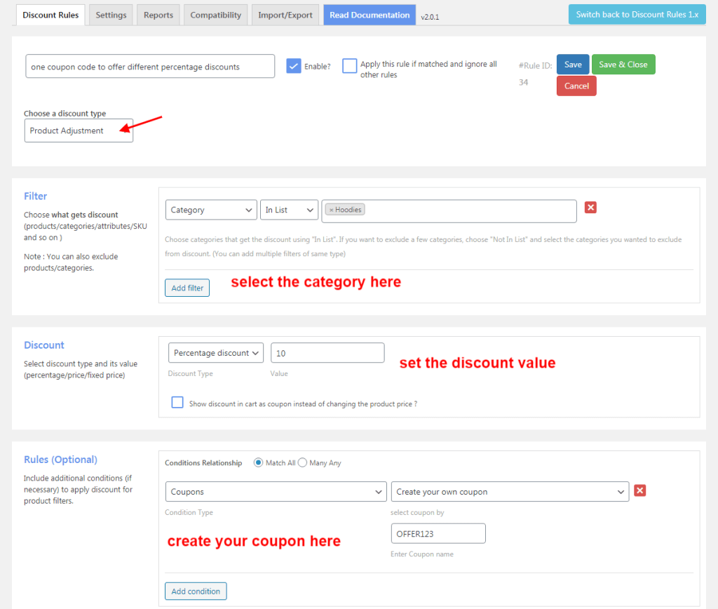 Creating a discount code for a specific category