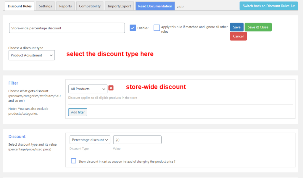 Creating a storewide discount using a percentage