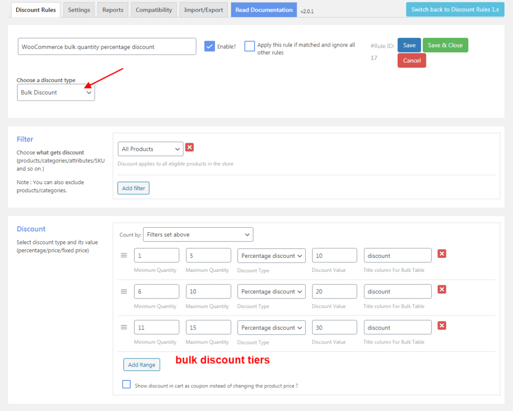 Providing a percentage discount based on the quantities