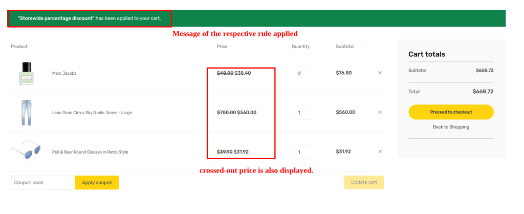 Show a cart notification for an applied discount