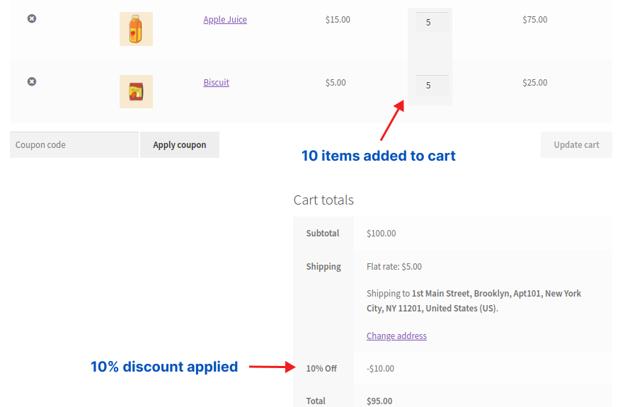 Applying discount based on items in the cart