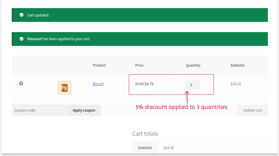 Applying discount based on quantities