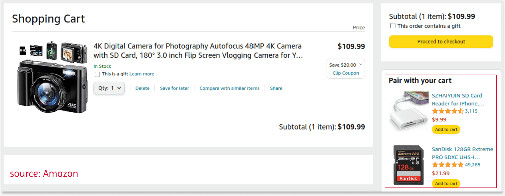 Cart Upselling in Amazon