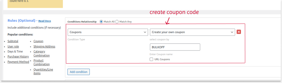 Creating a coupon for bulk offers