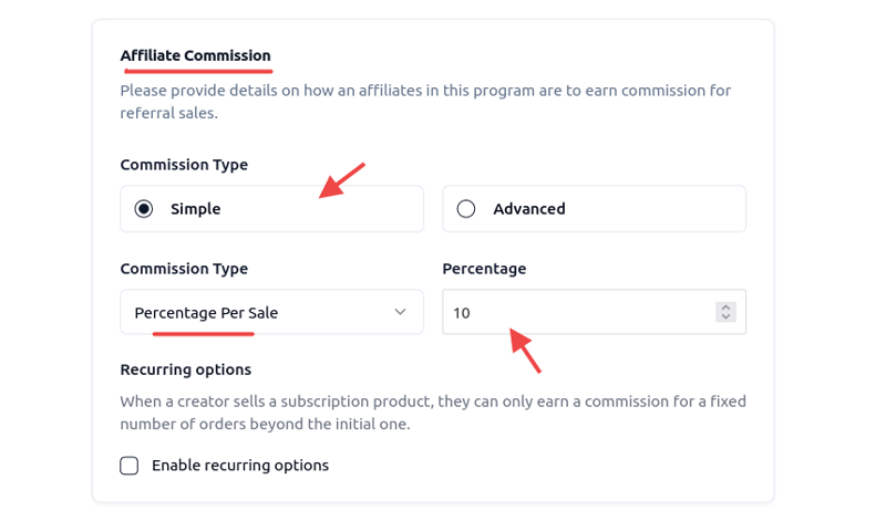 Setting commission types using WPrelay