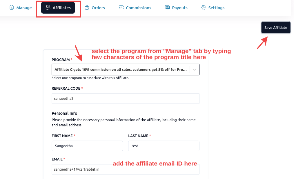 adding affiliates manually using WPrelay