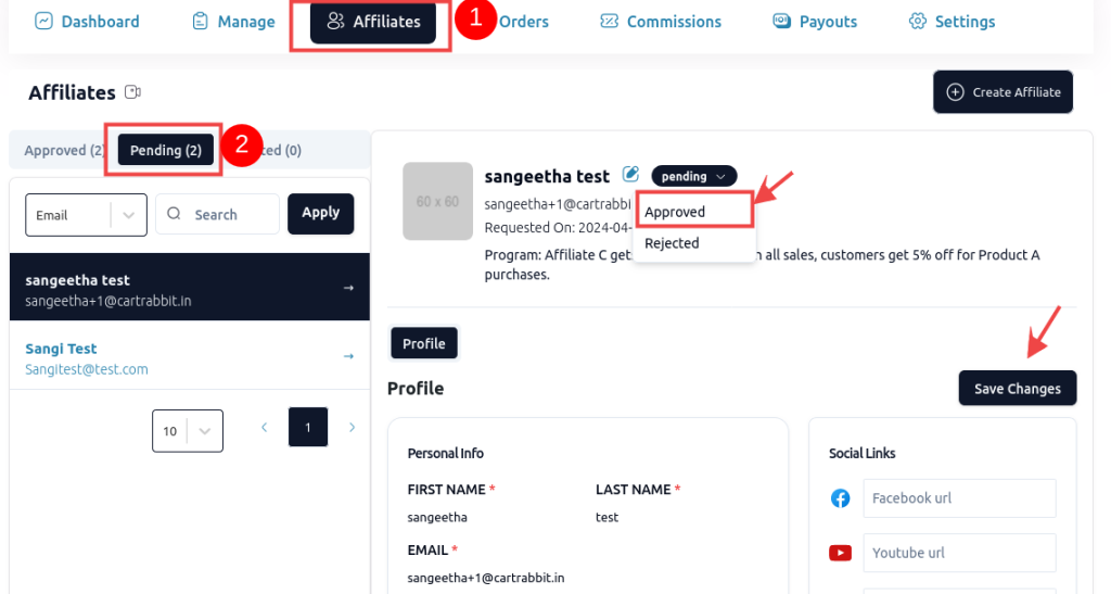 approving affiliates in a WooCommerce affiliate progam