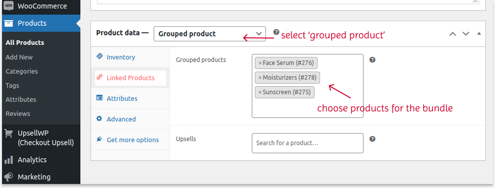 Adding grouped products in WooCommerce