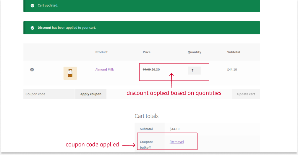 Applying discounts for bulk orders using coupon