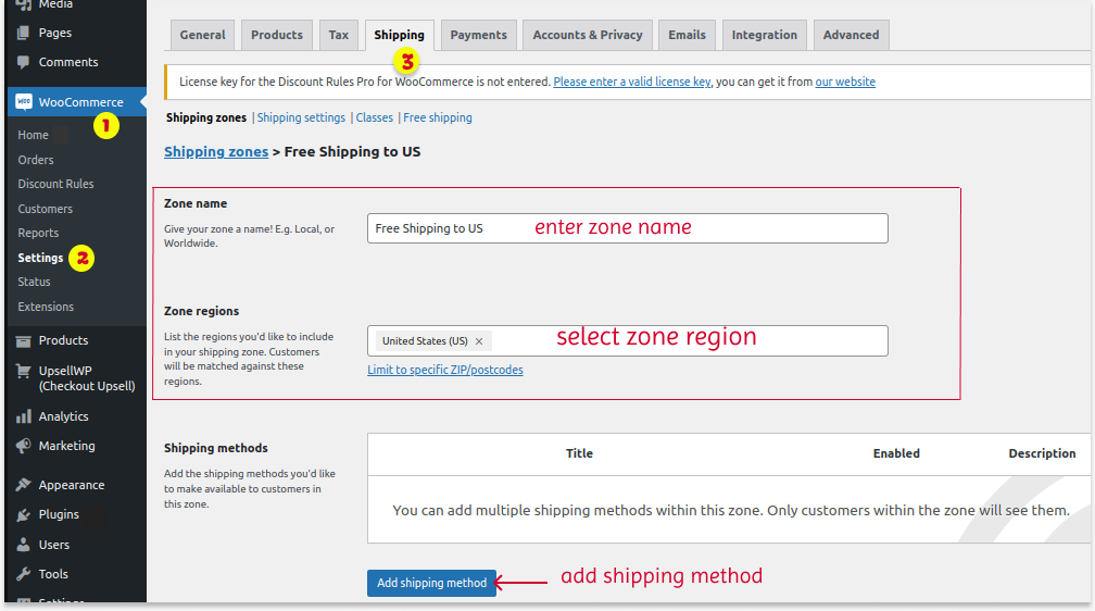 Creating free shipping using default settings