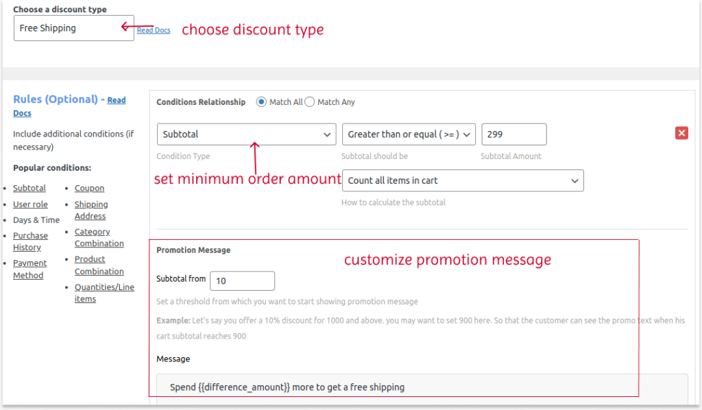 Setting promotion message to order total