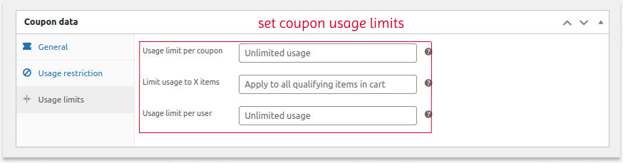 Setting usage limits for the default woo coupons