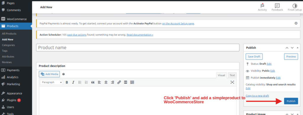 Click Publish to create a Simple Product in WooCommerce