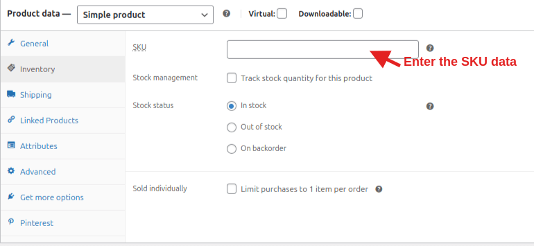 Enter Inventory details of the Product