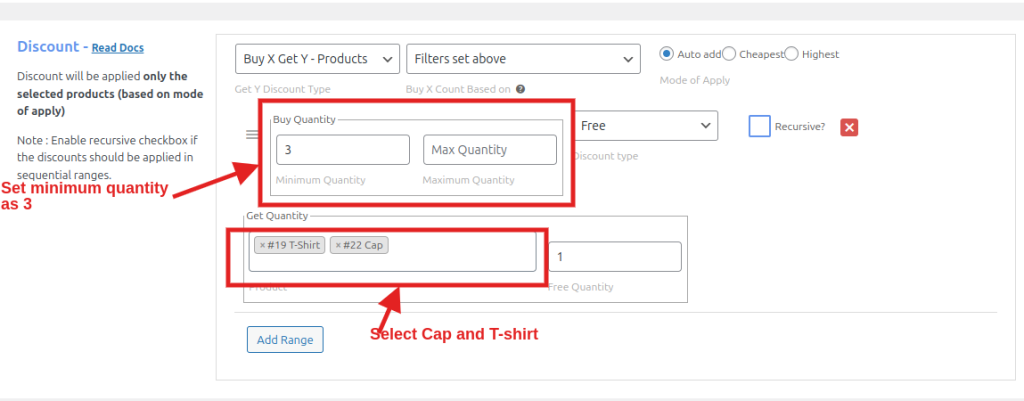 Enter the maximum and minimum quantity values