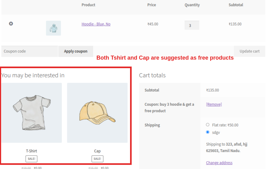 Free Products in the WooCommerce cart page