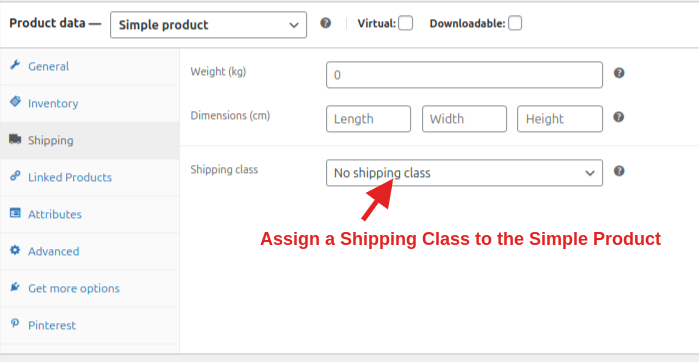 Select the Shipping Class