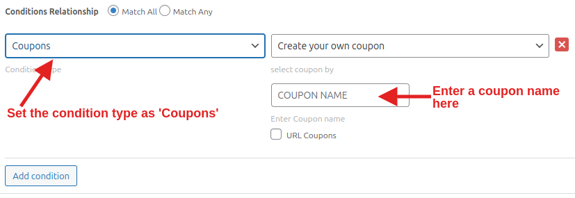 Set Coupons as the discount condition