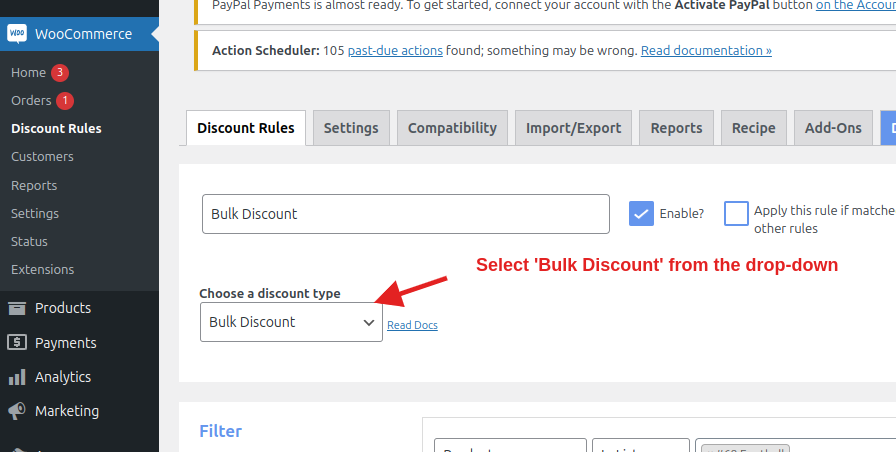 Choose Bulk Discount from the drop-down