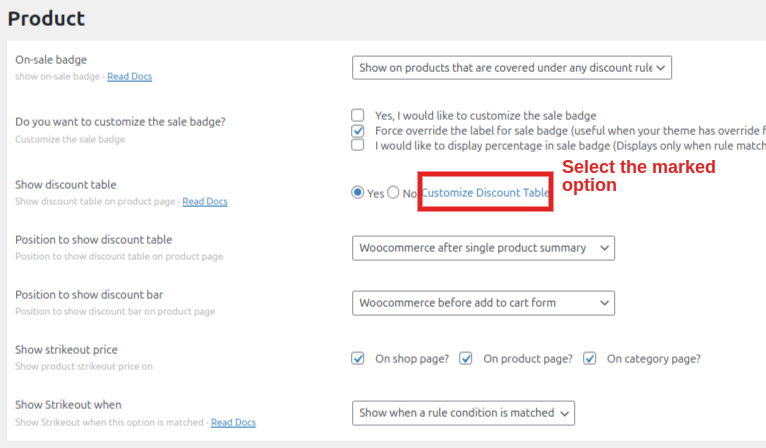 Click Customize Discount Table