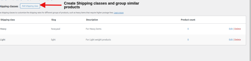 Create WooCommerce Shipping Classes