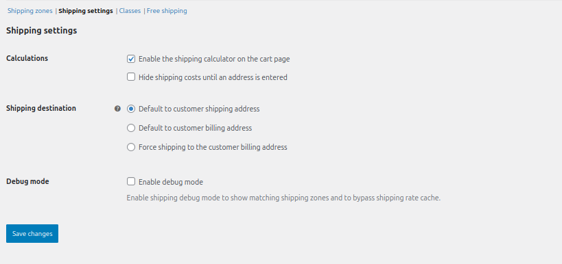 Select Shipping destination and calculations