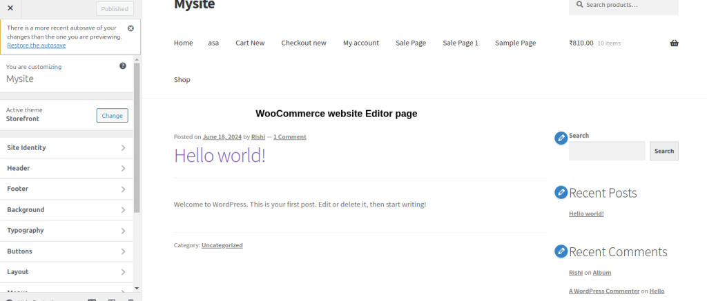 WooCommerce Editor Page