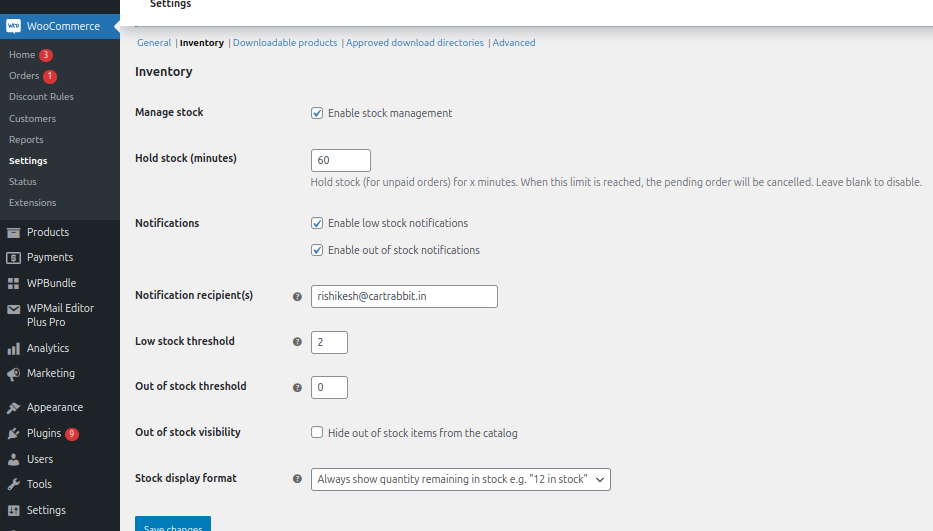 WooCommerce Inventory Settings