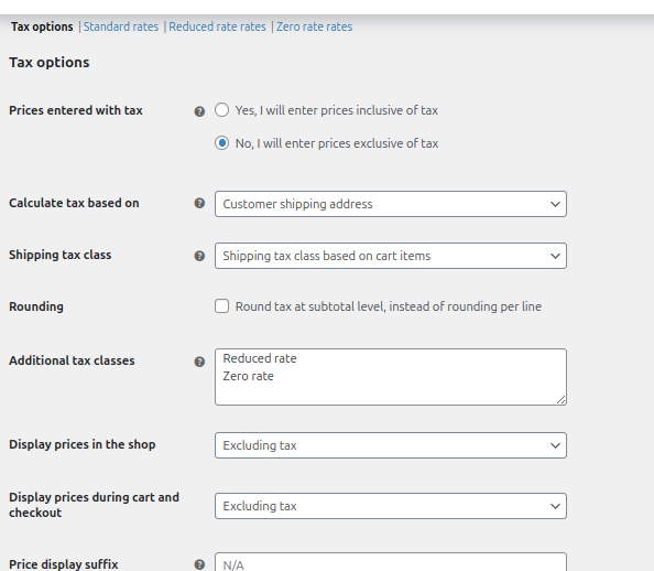 WooCommerce Tax Settings