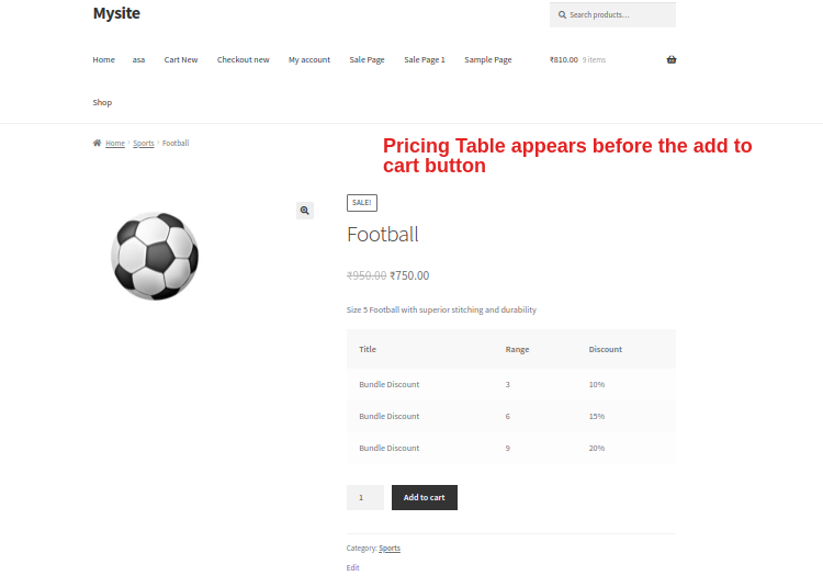 WooCommerce Tiered Pricing Table before add to cart form