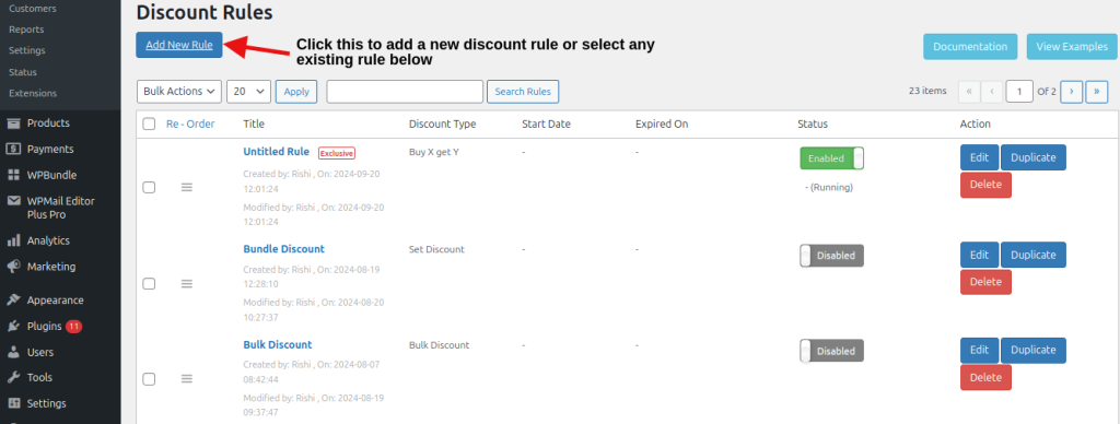 Add a new discount rule or edit an existing rule