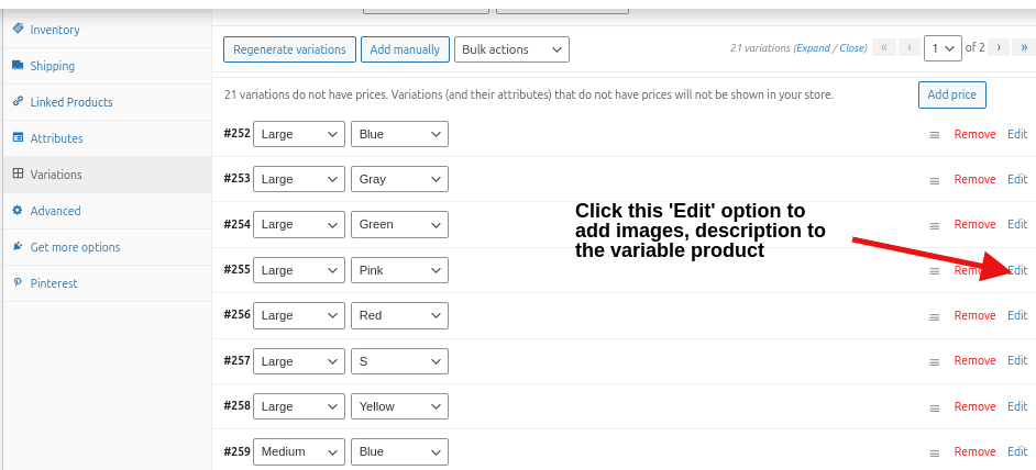 Add attribute terms to the variable product