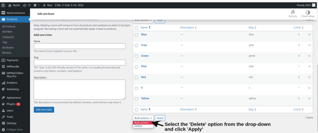 Click the ‘Delete’ option from the drop-down