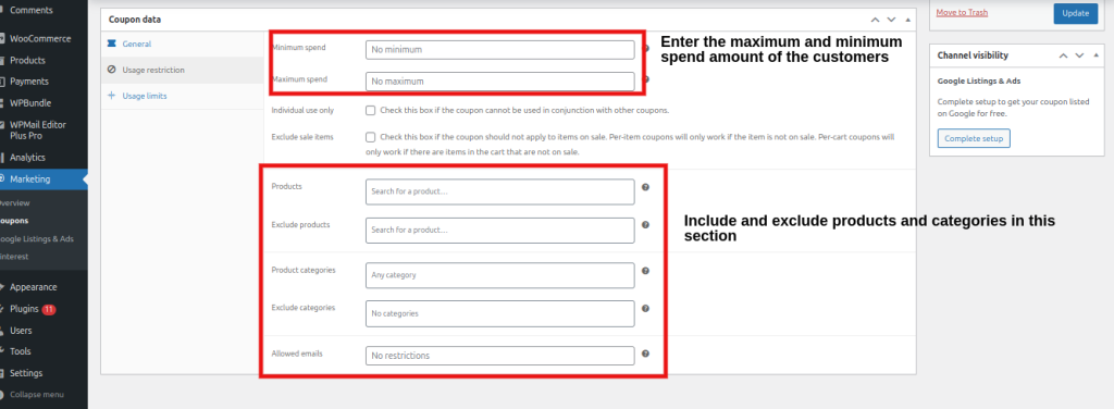 Coupon restrictions to set maximum discount