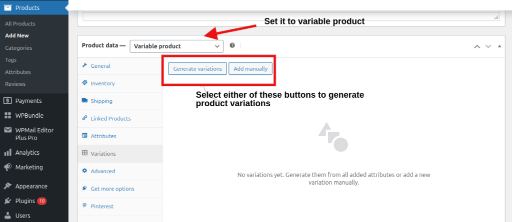 Create variable product using WooCommerce custom attributes