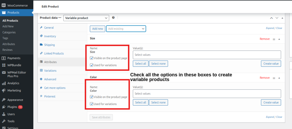 Enable product variations