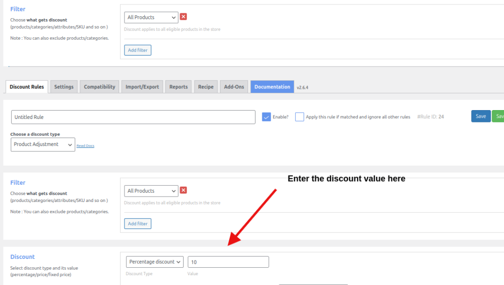 Enter the discount value for coupon examples