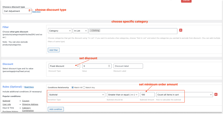 Creating a fixed cart discount based on order value