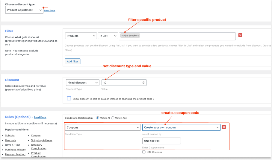 Creating a fixed discount using a coupon