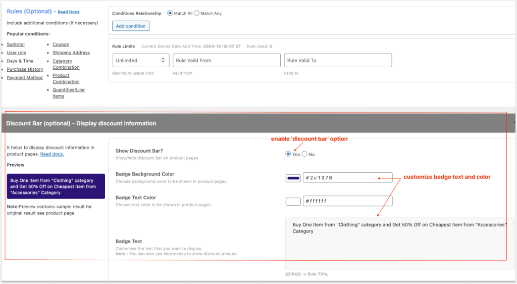 Customizing discount bar for product pages