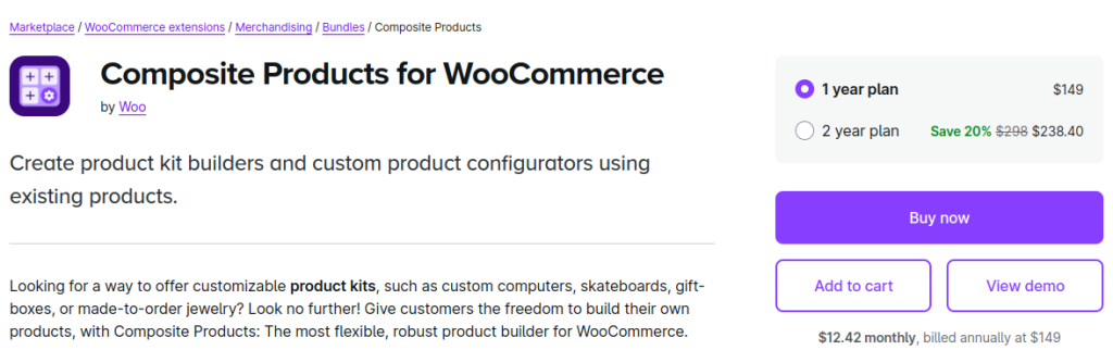 Product page of Composite products for WooCommerce