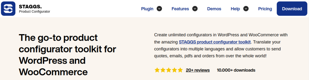 Product page of STAGGS product configurator Toolkit